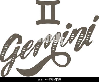 Gemini lettering Calligraphy Brush Text horoscope Zodiac sign illustration Stock Vector