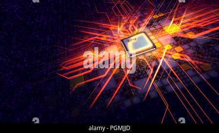 A dazzling 3d illustration of a square CPU processor sparkling with ...