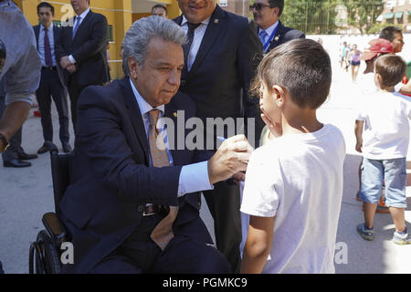 President of the Republic of Ecuador Lenin Moreno and his wife Rocío Gonzalez visit the Republica de Venezuela School in Madrid.  Featuring: Lenin Moreno Where: Madrid, Spain When: 27 Jul 2018 Credit: Oscar Gonzalez/WENN.com Stock Photo