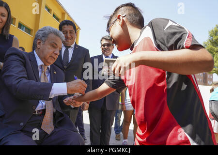 President of the Republic of Ecuador Lenin Moreno and his wife Rocío Gonzalez visit the Republica de Venezuela School in Madrid.  Featuring: Lenin Moreno Where: Madrid, Spain When: 27 Jul 2018 Credit: Oscar Gonzalez/WENN.com Stock Photo