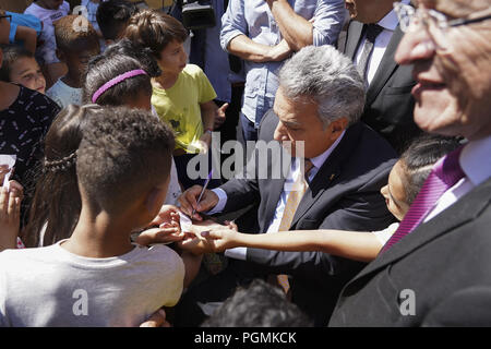 President of the Republic of Ecuador Lenin Moreno and his wife Rocío Gonzalez visit the Republica de Venezuela School in Madrid.  Featuring: Lenin Moreno Where: Madrid, Spain When: 27 Jul 2018 Credit: Oscar Gonzalez/WENN.com Stock Photo