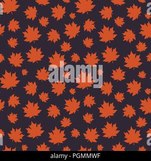 Autumn seamless pattern with maple leaves on purple background. Design for background, wallpaper or gift wrapping paper. Vector illustration. Stock Vector