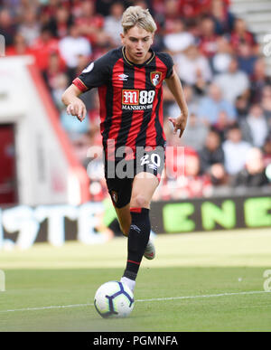 David Brooks of Bournemouth during the Premier League match between AFC Bournemouth and Everton at the Vitality Stadium , Bournemouth , 25 Aug 2018 Editorial use only. No merchandising. For Football images FA and Premier League restrictions apply inc. no internet/mobile usage without FAPL license - for details contact Football Dataco