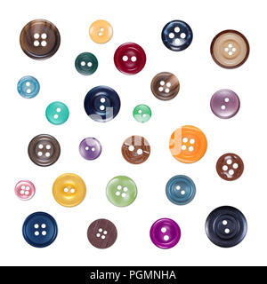 Set of Various Sewing Colorful Plastic Buttons, Isolated on White Background with Shades. Part1 Stock Photo