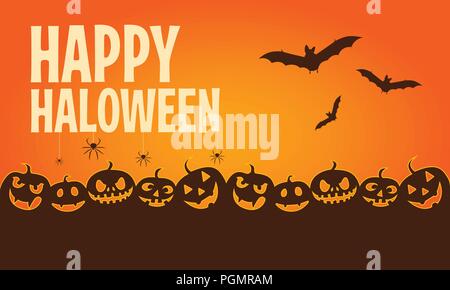 cartoon halloween banners horizontal halloween banners with happy Halloween typography vector illustration Stock Vector