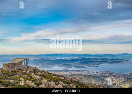 Aerial view over Hobart from Mount Wellington in Tasmania. (Au) Stock Photo