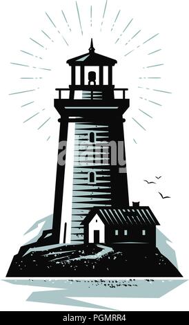 Lighthouse logo or label. Marine concept. Vector illustration Stock Vector