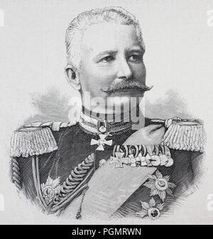 Alfred Ludwig Heinrich Karl Graf von Waldersee , born 8 April 1832 , died 5 March 1904 was a German field marshal, Germany, digital improved reproduction of a woodcut from the year 1880 Stock Photo