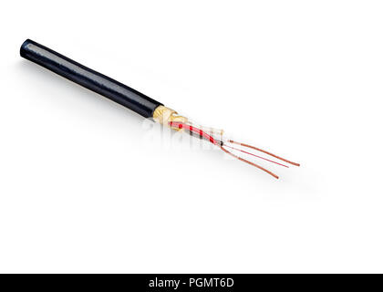 striped cross section armored cable isolated on white Stock Photo