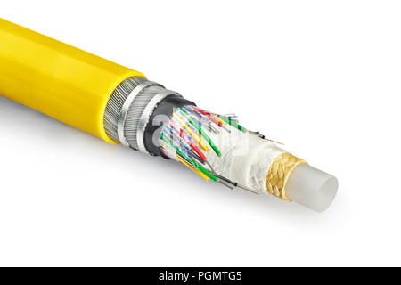 striped cross section armored cable isolated on white Stock Photo