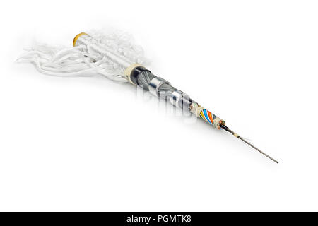 striped cross section armored cable isolated on white Stock Photo