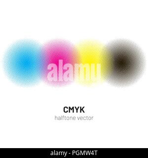 CMYK halftone rounds background vector Stock Vector