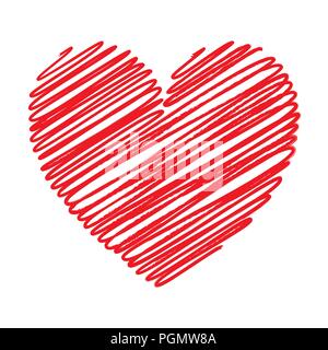 Red heart scribble with lines texture on white background. Element for your Valentine’s Day Design Stock Vector