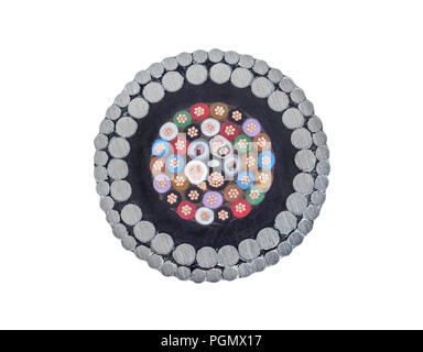 cross section armored cable isolated on white Stock Photo