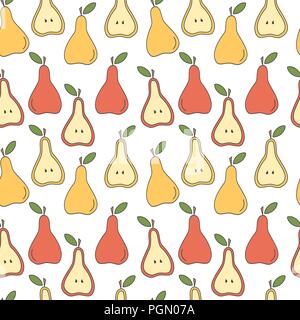 cute cartoon seamless vector pattern background illustration with yellow and red pears Stock Vector