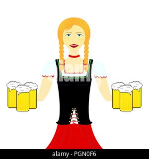 Waitress wit beer mugs decorated Stock Vector