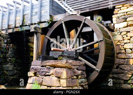 Closeup view of the flume and waterwheel of the old gristmill at Historic Yates Mill County Park in Raleigh North Carolina Stock Photo