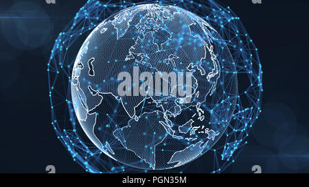 Growing global network and data connections concept.Scientific technology data network surrounding global connectivity. Stock Photo