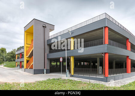 modern multi-levels parking garage with emergency external fire escape Stock Photo