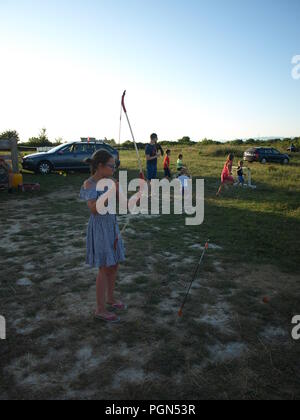 horses and birthday with kids Stock Photo