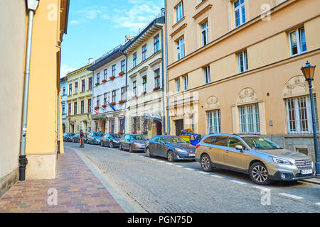 KRAKOW, POLAND - JUNE 11, 2018: Dense housing of old town are the typical for Krakow architecture, on June 11 in Krakow. Stock Photo