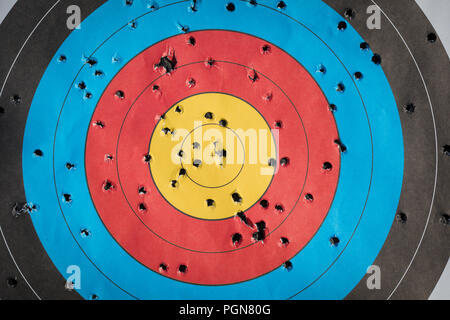 Practice target used for shooting with bullet holes in it, toned Stock Photo