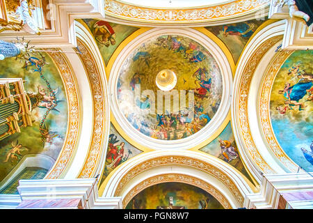 KRAKOW, POLAND - JUNE 11, 2018: Rosary of Holy Trinity Basilica boasts beautiful painted cupolas depicting scenes from Holy Bible, on June 11 in Krako Stock Photo