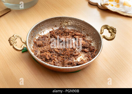 Braised Meat  in Copper Pan - Kavurma Stock Photo