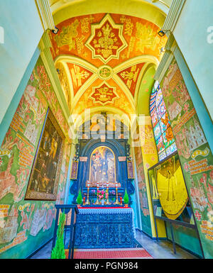 KRAKOW, POLAND - JUNE 11, 2018: The small chapel decorated with beautiful painted walls and ceiling, on June 11 in Krakow. Stock Photo