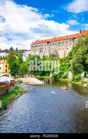 Český Krumlov is a town in the South Bohemian Region of the Czech Republic. Its historic centre, centred around the Český Krumlov Castle complex. Stock Photo