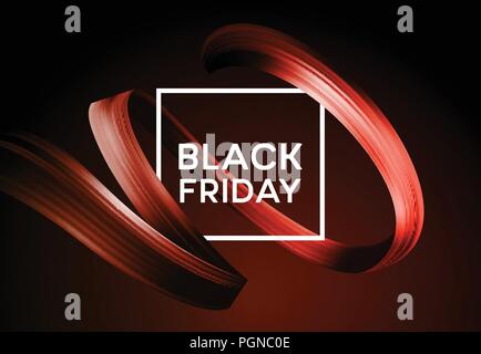 Black friday sale banner with flow color paint ribbon. Vector illustration Stock Vector