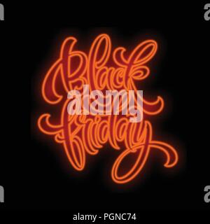 Black friday sale Luminous light lettering on dark background. Glow effect. Vector illustration Stock Vector