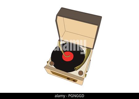 Vintage record player turntable vector illustration. Stock Vector