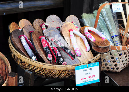 Japanese traditional footwear at a souvenir shop of  Narai-Juku (奈良井宿) Japan Stock Photo