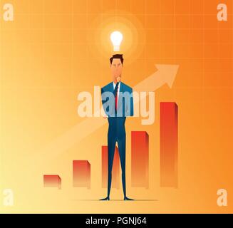 Businessman thinking and getting ideas to success business, cartoon flat vector background Stock Vector