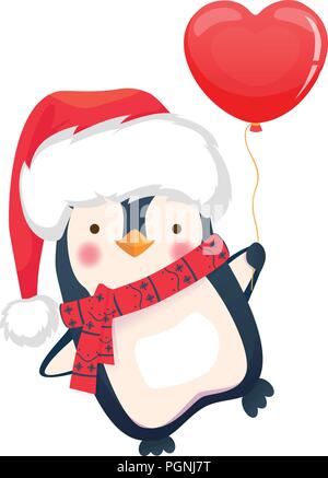 Penguin holding balloon. Cute animal vector illustration Stock Vector