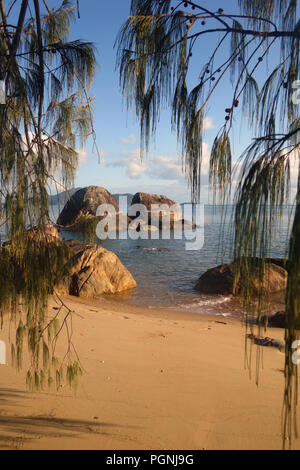 North Macushla campground, with Goold Island in the background, Hinchinbrook Island National Park, Queensland, Australia Stock Photo