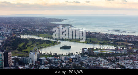 View at sunrise  over Melbourne's Albert Park precinct in Victoria, Australia Stock Photo