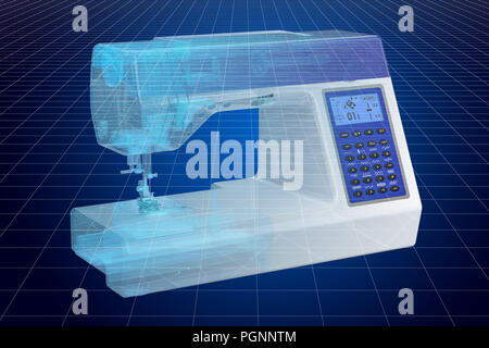 Visualization 3d cad model of sewing machine, blueprint. 3D rendering Stock Photo