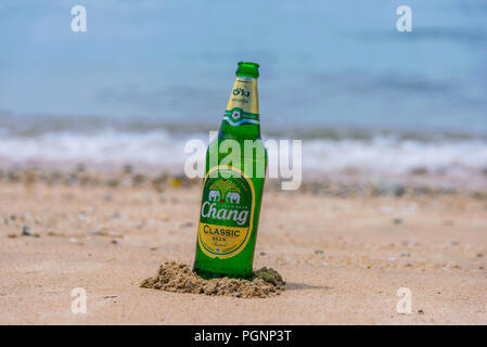 PATTAYA, THAILAND - JULY 10: Chang beer, one of Thailand's most popular beers on July 10, 2018 in Pattaya Stock Photo