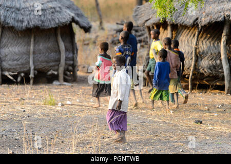 DAGOMBA VILLAGE, GHANA - JAN 14, 2017: Unidentified Dagomban children play in the local village. Dagombas are ethnic group of Northern Ghana Stock Photo