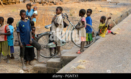 DAGOMBA VILLAGE, GHANA - JAN 14, 2017: Unidentified Dagomban children play in the local village. Dagombas are ethnic group of Northern Ghana Stock Photo