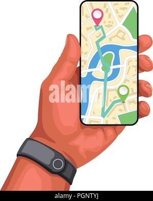 hand holding smartphone with navi Stock Vector