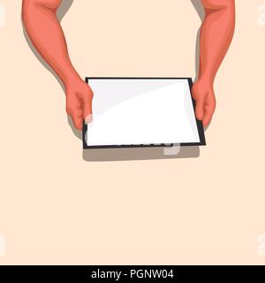 hands holding tablet Stock Vector