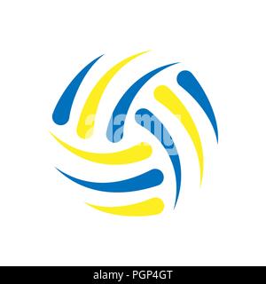 Blue and yellow abstract volleyball ball silhouette isolated on white background Stock Vector