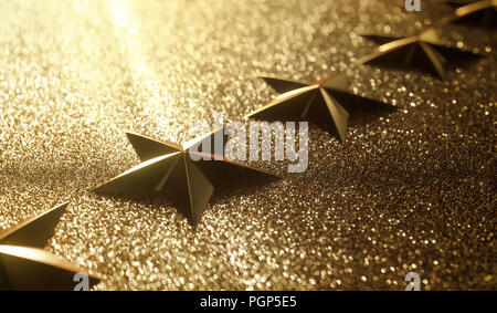 3D illustration. Golden stars in high relief. Concept of good qualification. Stock Photo