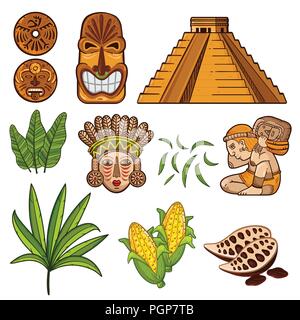 Set of cultural Mayan objects Stock Vector