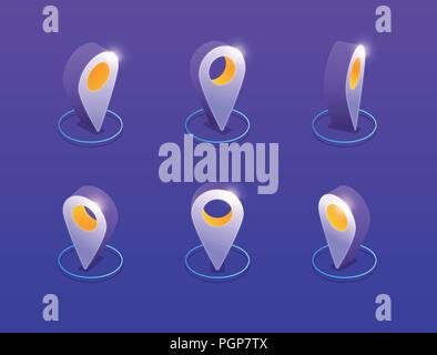 Set of rotating map markers Stock Vector