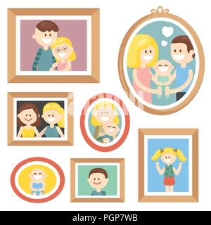 Collection of cartoon family photos in frame Stock Vector