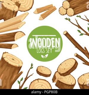 Poster design with set of wooden logs Stock Vector